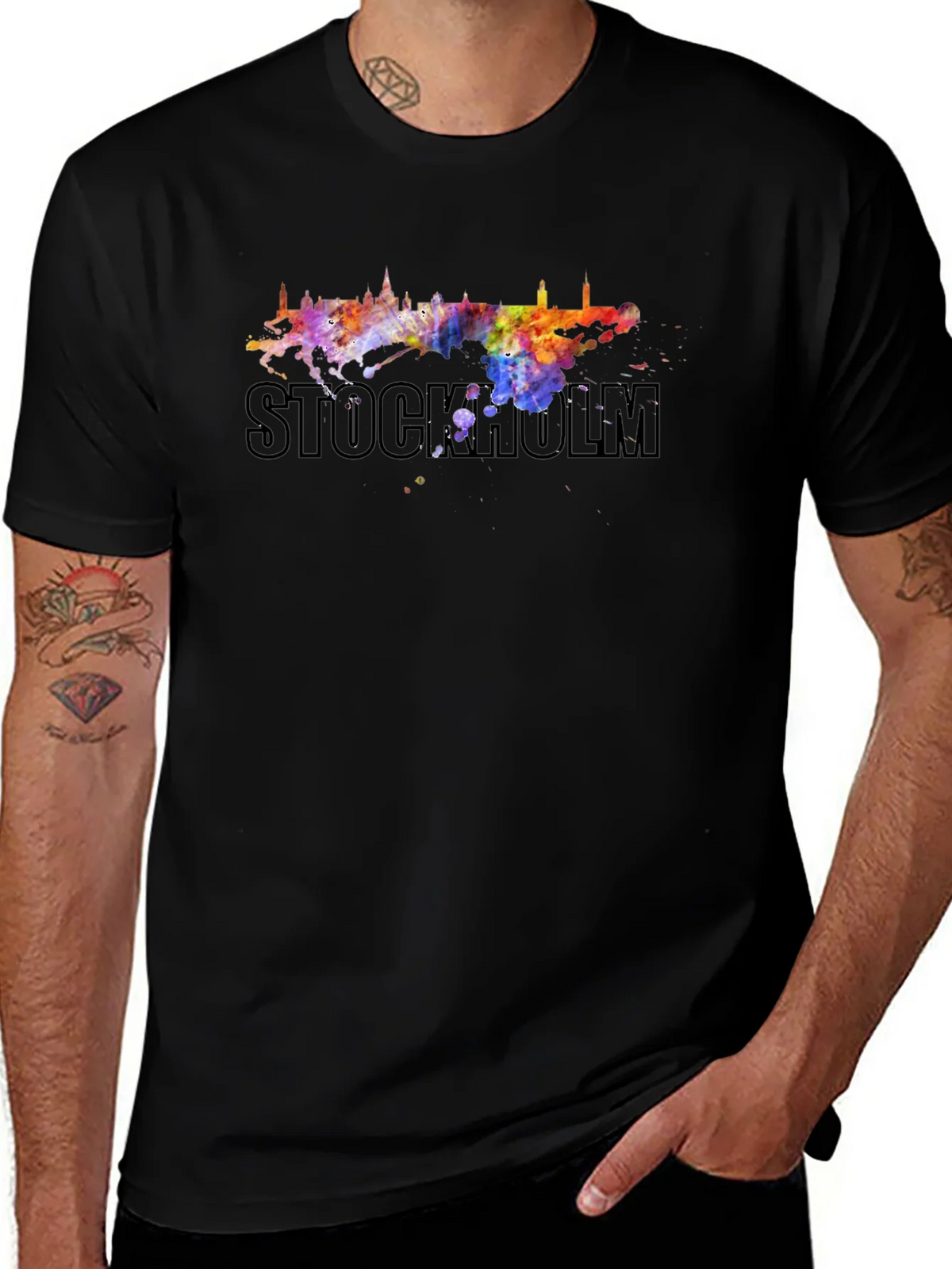 Stockholm Skyline Watercolor Graphic Tee - Black product image 1
