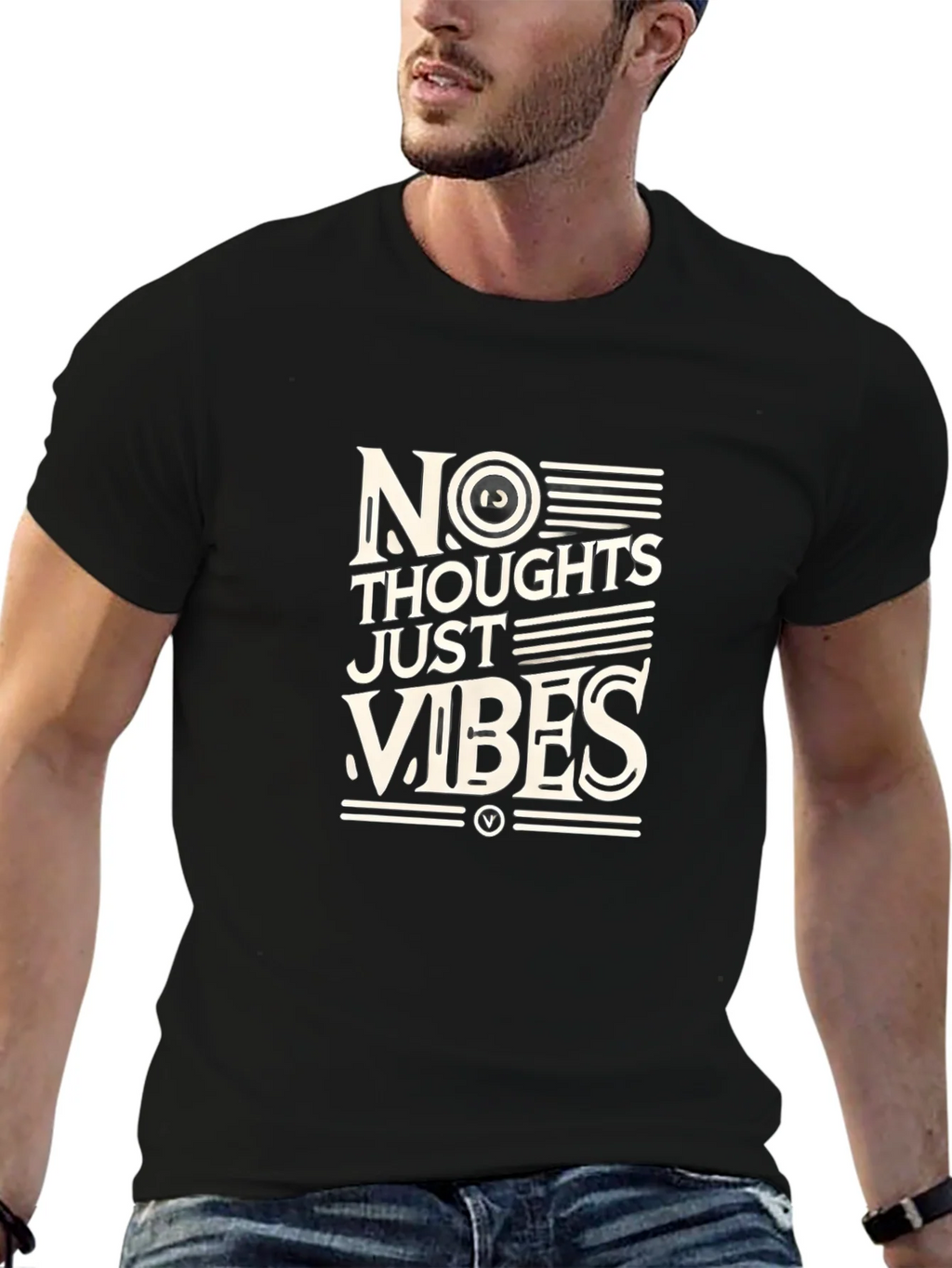 No Thoughts Just Vibes Black T-Shirt product image 6