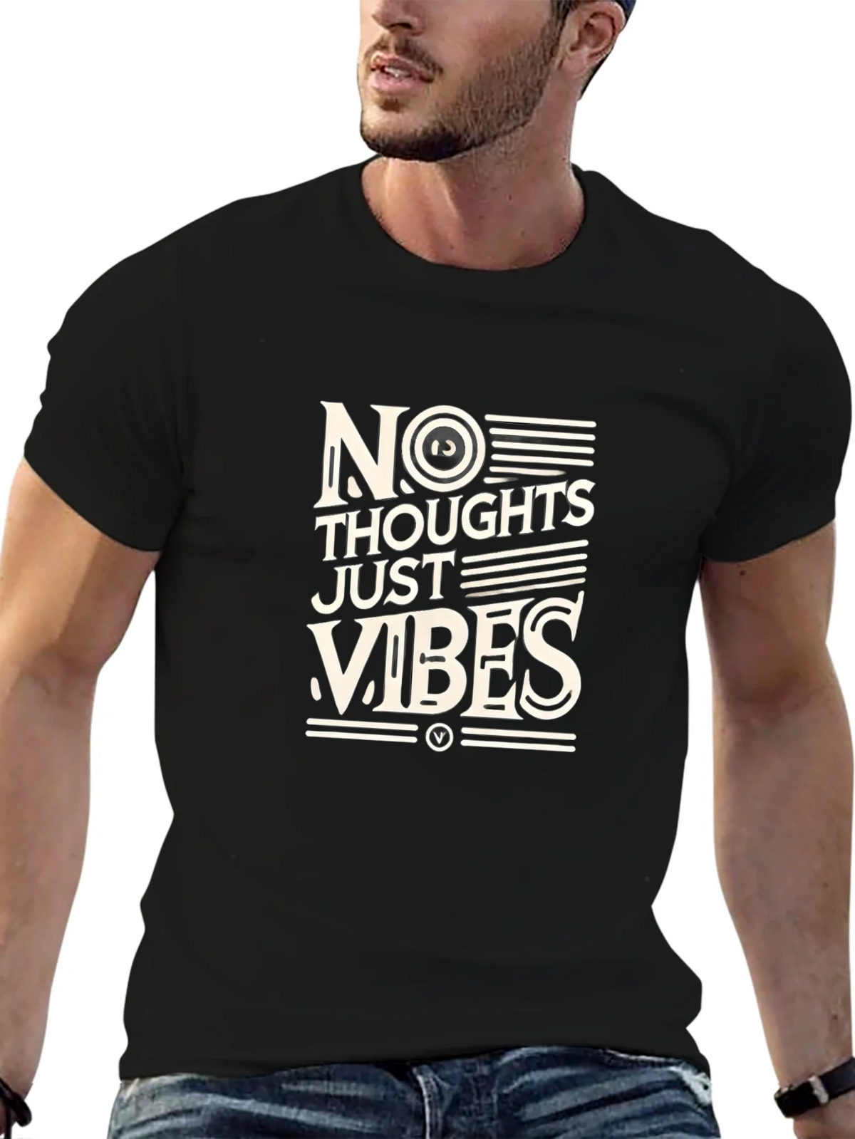 No Thoughts Just Vibes Black T-Shirt product image 6