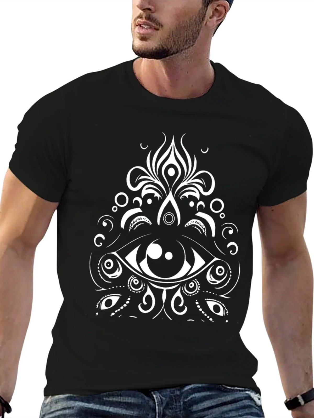 Eye Mandala Graphic Tee - Black Cotton Blend product image 6