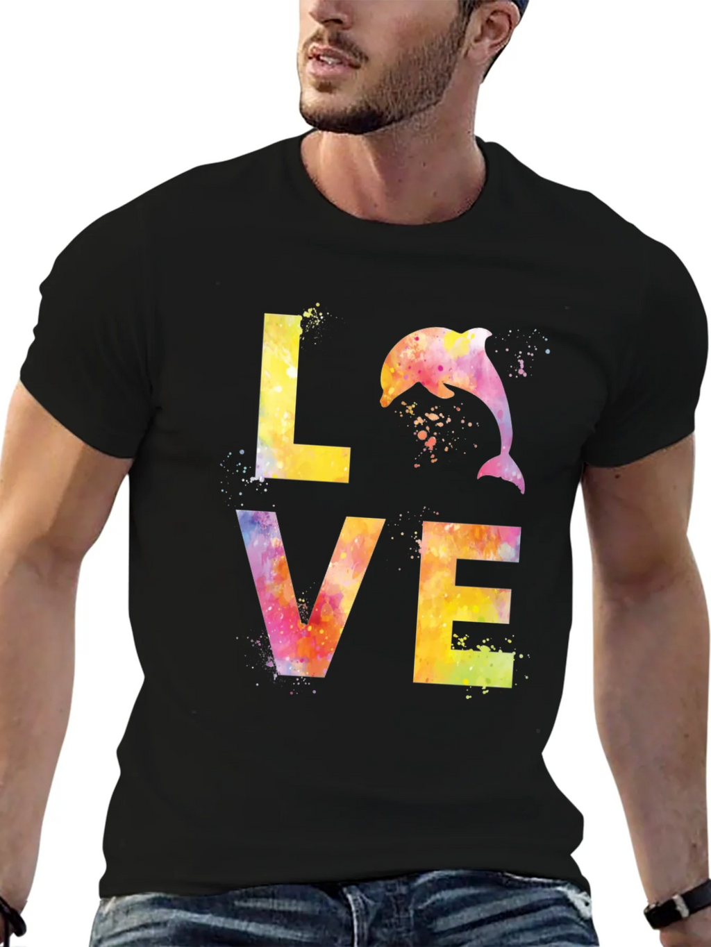 Watercolor Dolphin LOVE Graphic T-Shirt product image 5