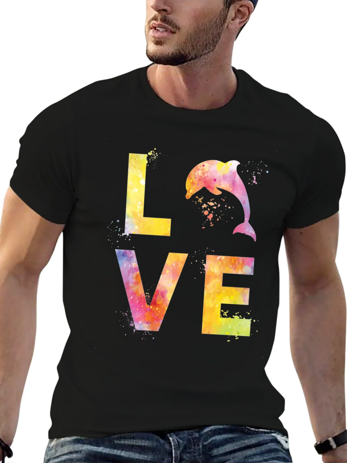 Watercolor Dolphin LOVE Graphic T-Shirt product image 5