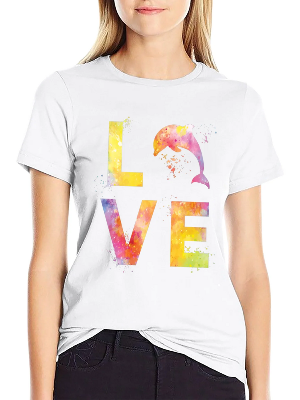 Watercolor Dolphin LOVE Graphic T-Shirt product image 6