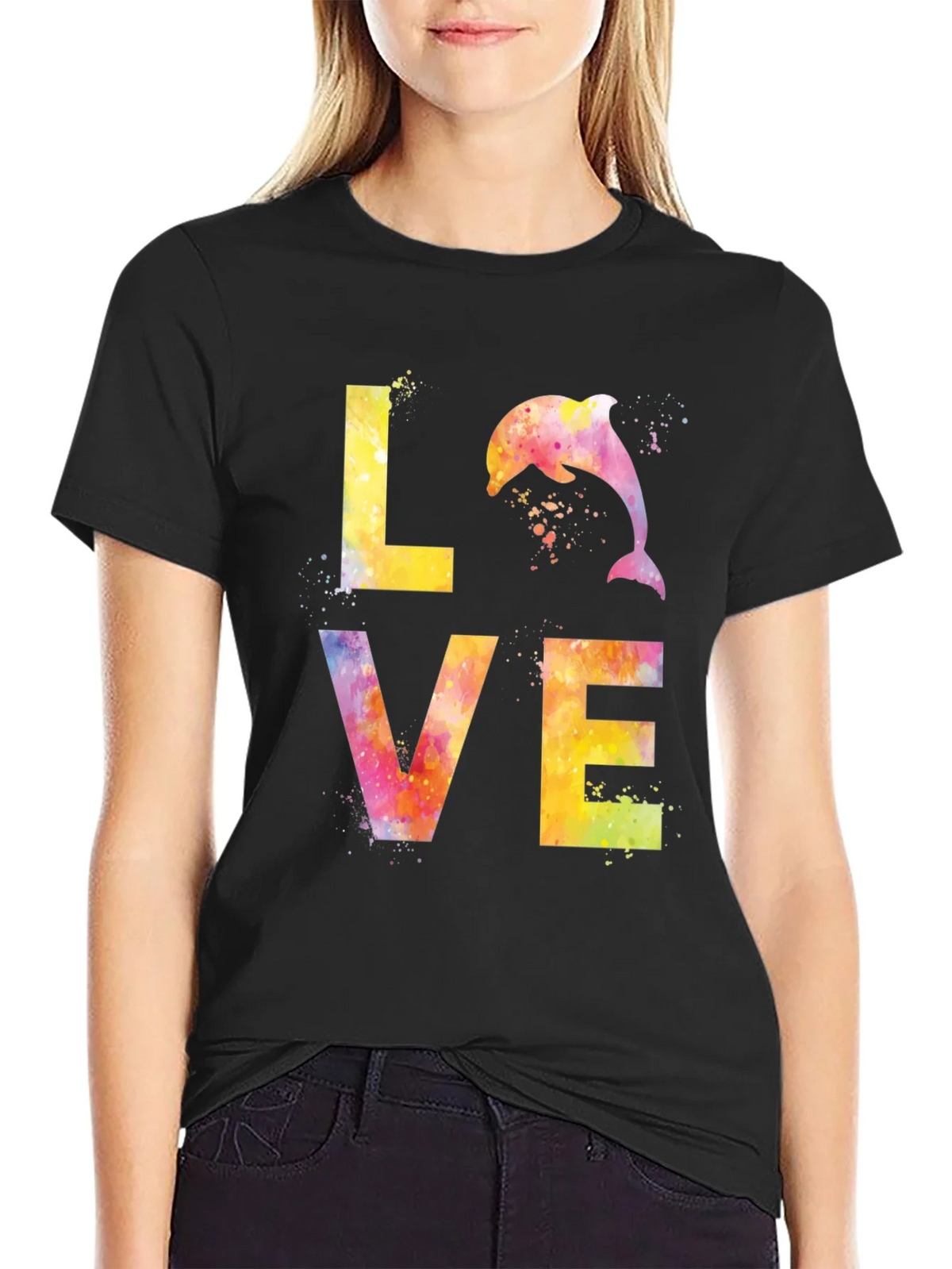 Watercolor Dolphin LOVE Graphic T-Shirt product image 1