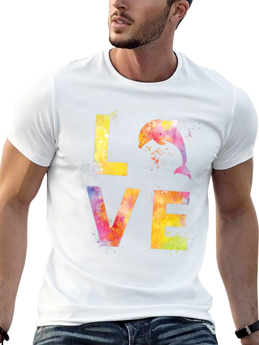 Watercolor Dolphin LOVE Graphic T-Shirt product image 9