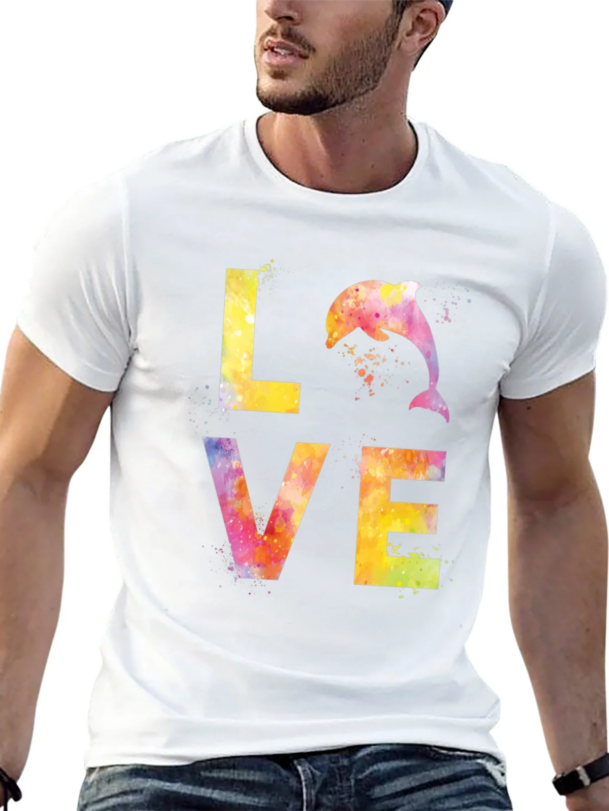 Watercolor Dolphin LOVE Graphic T-Shirt product image 9