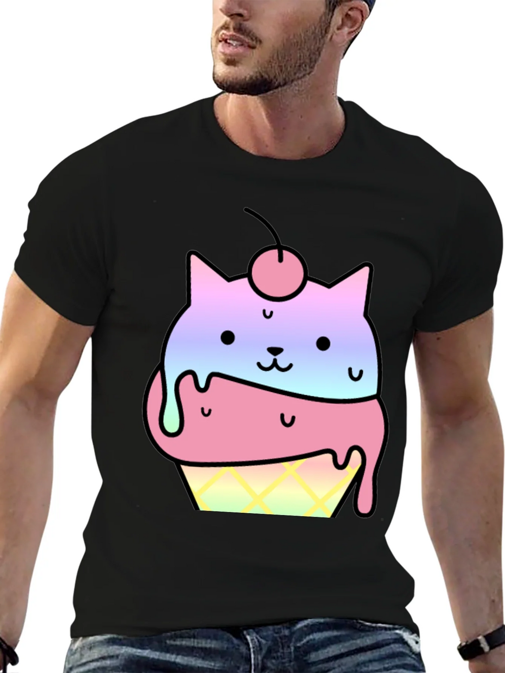 Cute Cat Ice Cream Cone Graphic T-Shirt product image 6