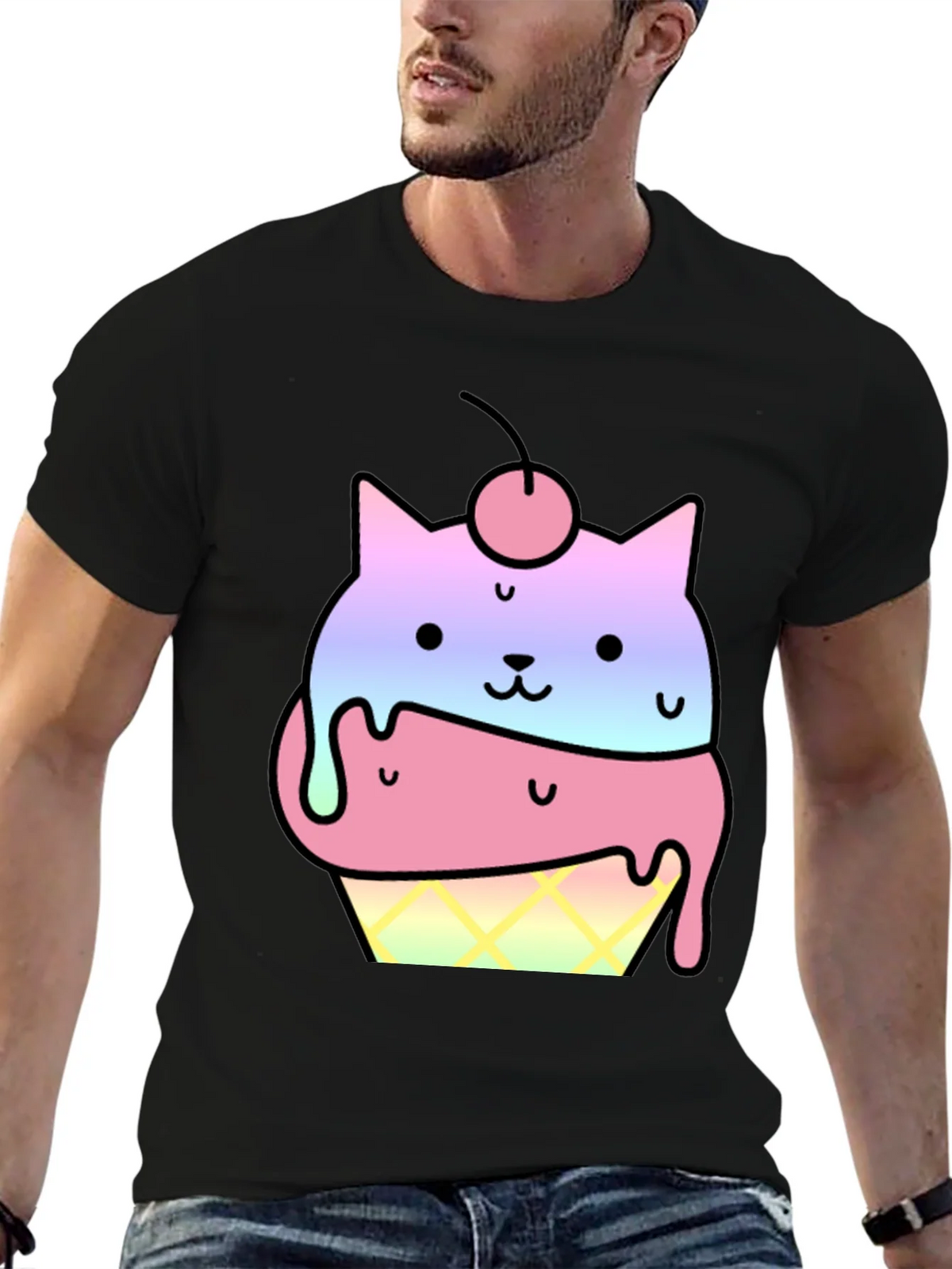 Cute Cat Ice Cream Cone Graphic T-Shirt product image 6