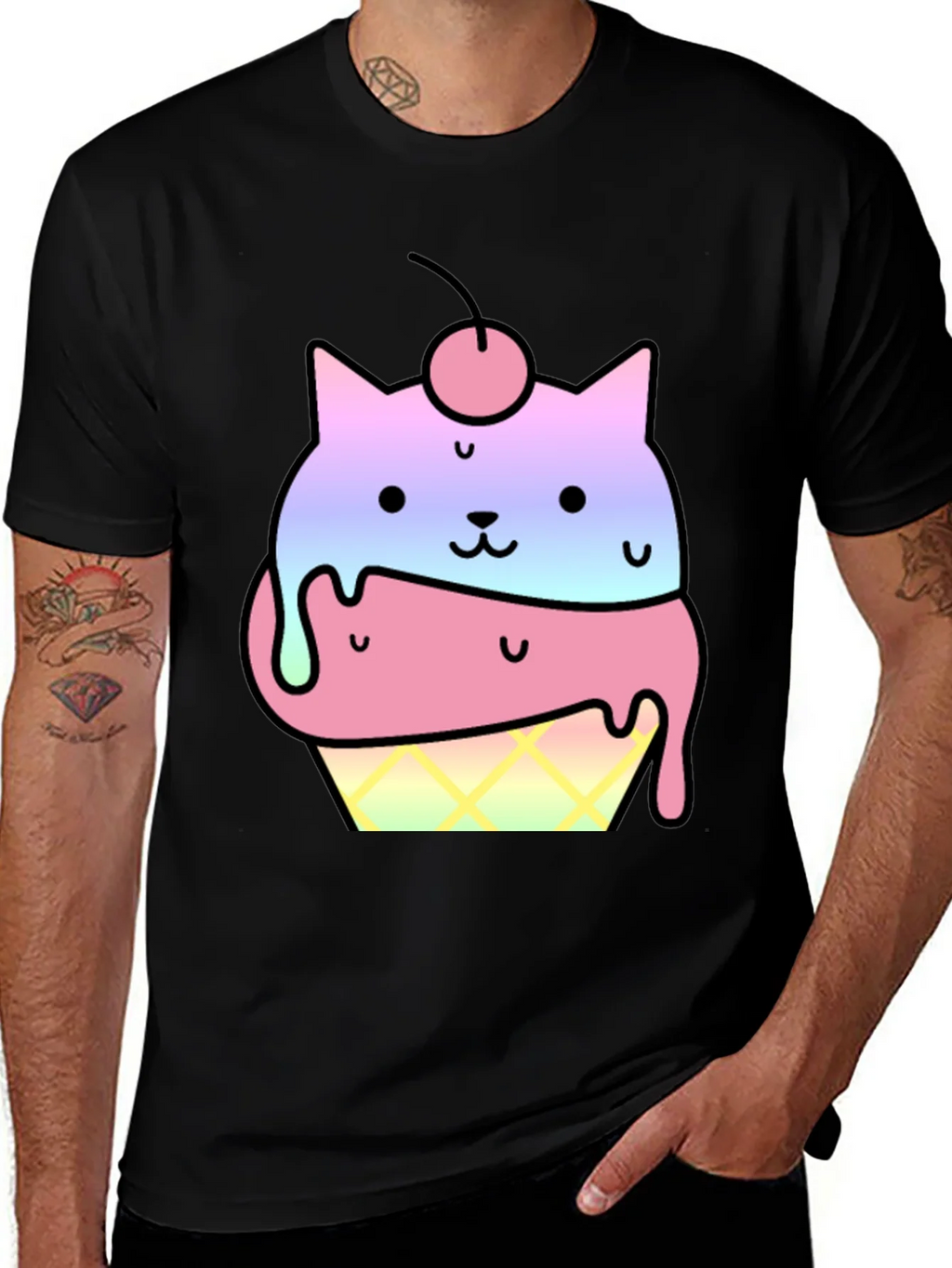 Cute Cat Ice Cream Cone Graphic T-Shirt product image 1