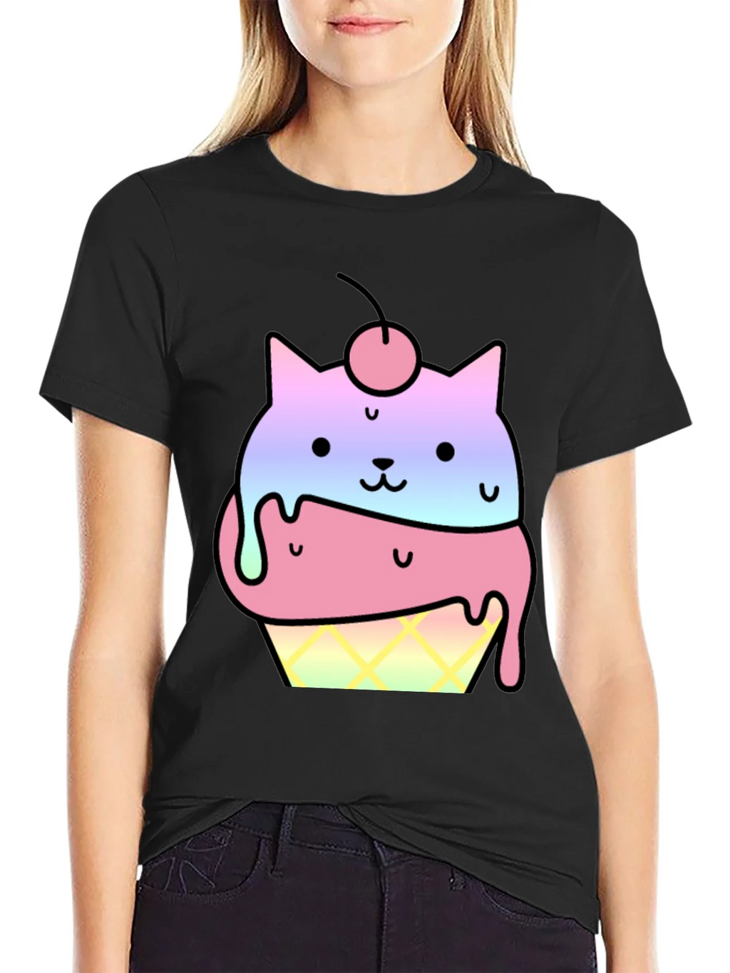 Cute Cat Ice Cream Cone Graphic T-Shirt product image 2