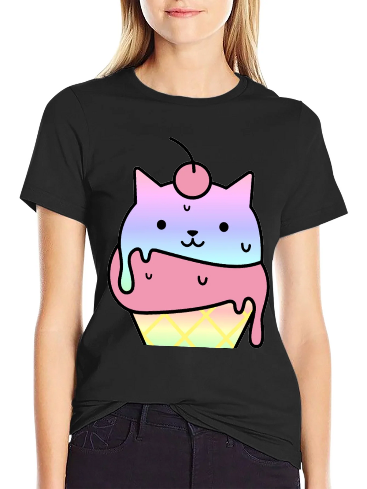 Cute Cat Ice Cream Cone Graphic T-Shirt product image 2