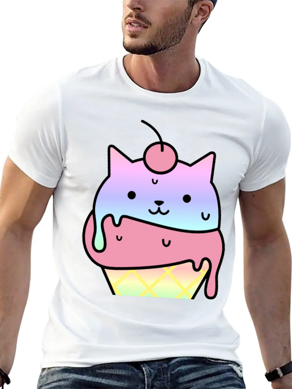Cute Cat Ice Cream Cone Graphic T-Shirt product image 12