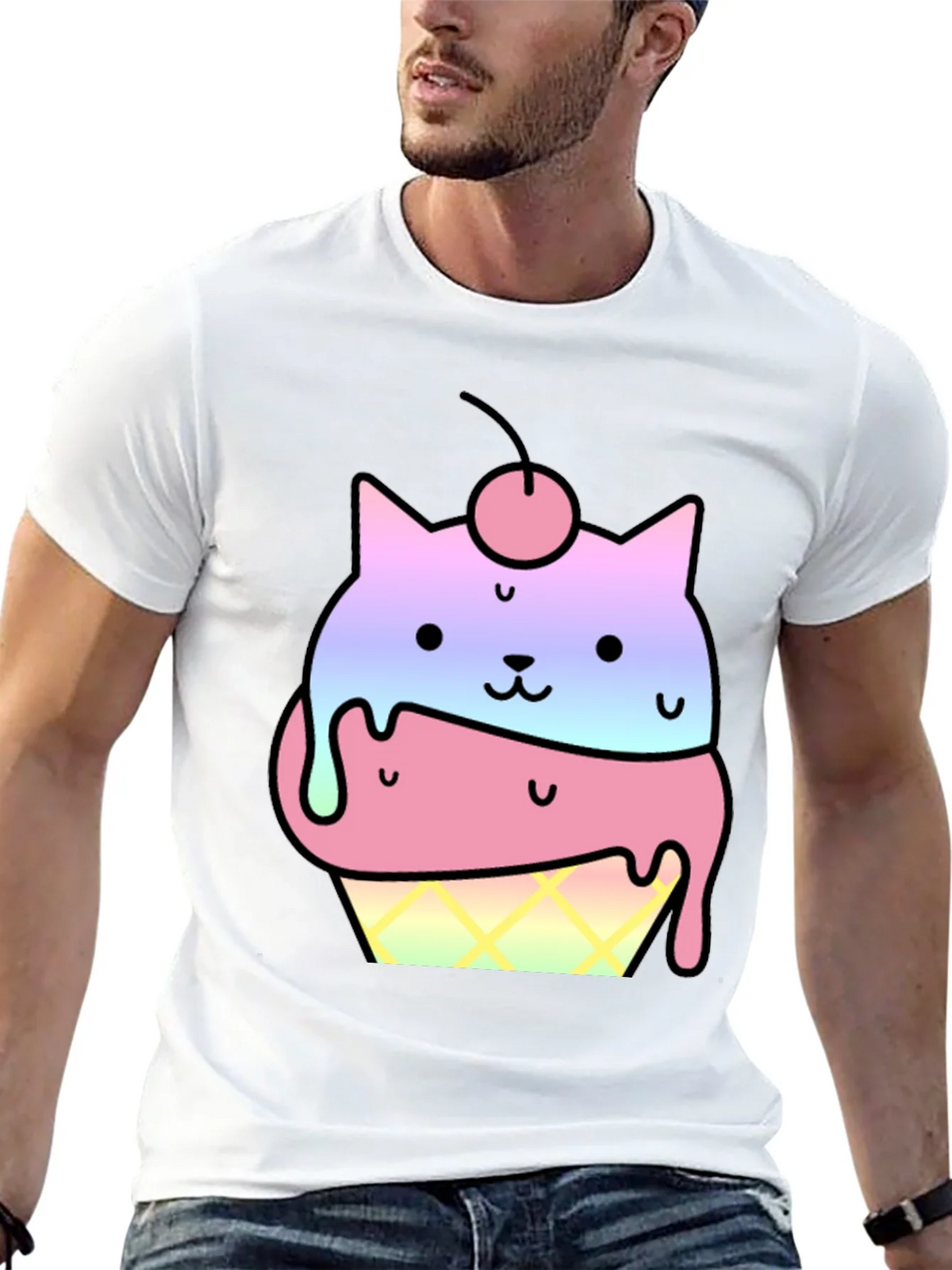 Cute Cat Ice Cream Cone Graphic T-Shirt product image 12