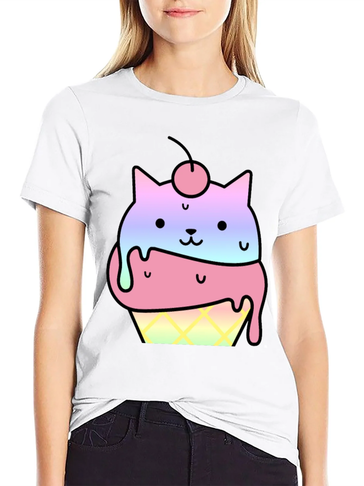 Cute Cat Ice Cream Cone Graphic T-Shirt product image 8