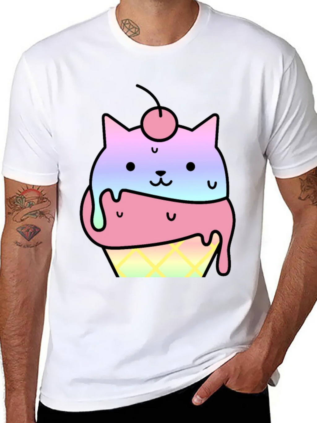 Cute Cat Ice Cream Cone Graphic T-Shirt product image 7