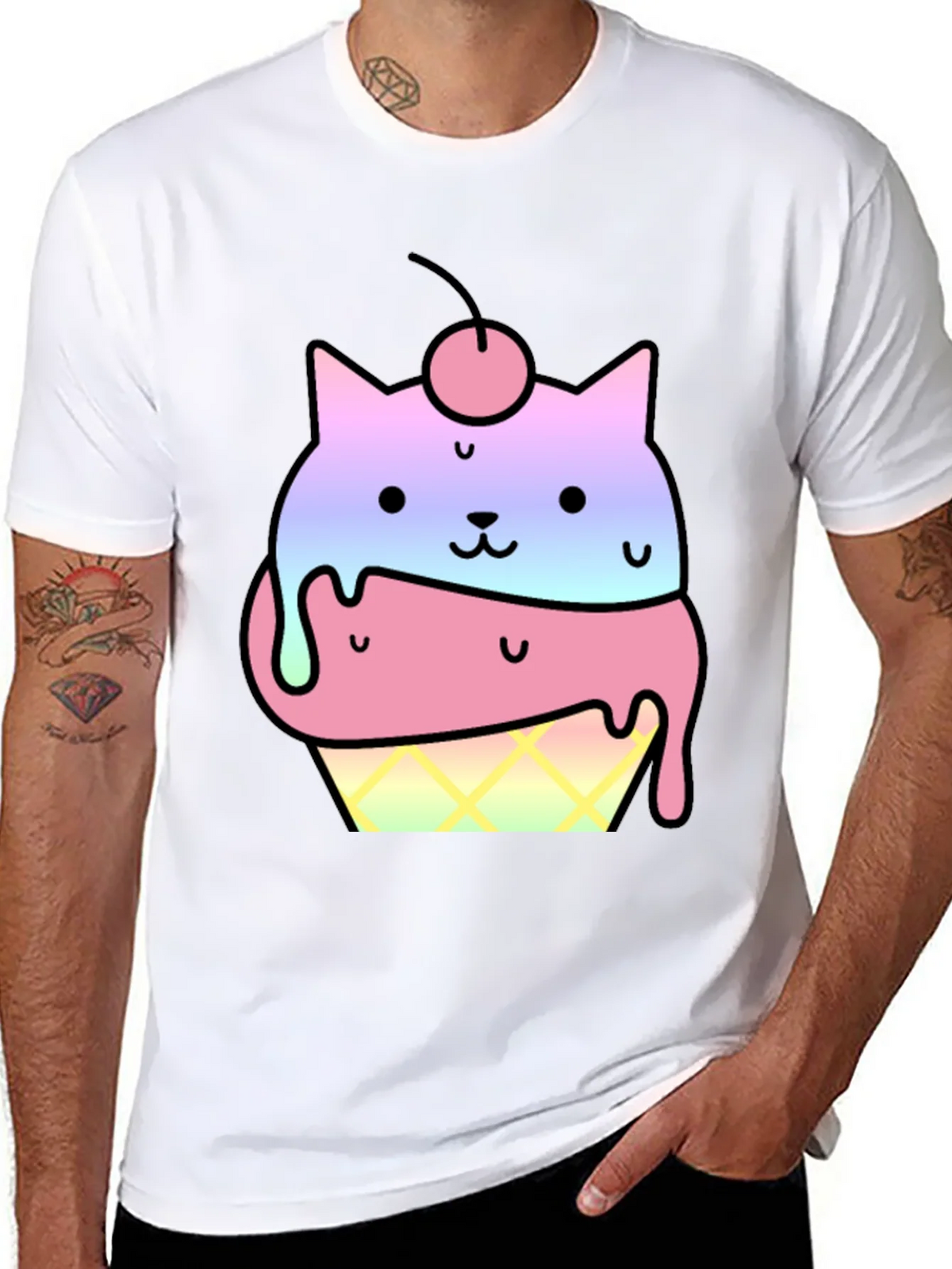 Cute Cat Ice Cream Cone Graphic T-Shirt product image 7