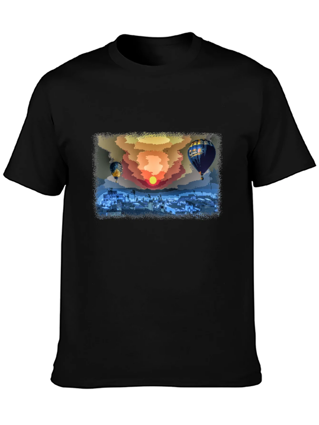 Hot Air Balloon Sunset Graphic Tee - Black Cotton Comfort product image 3