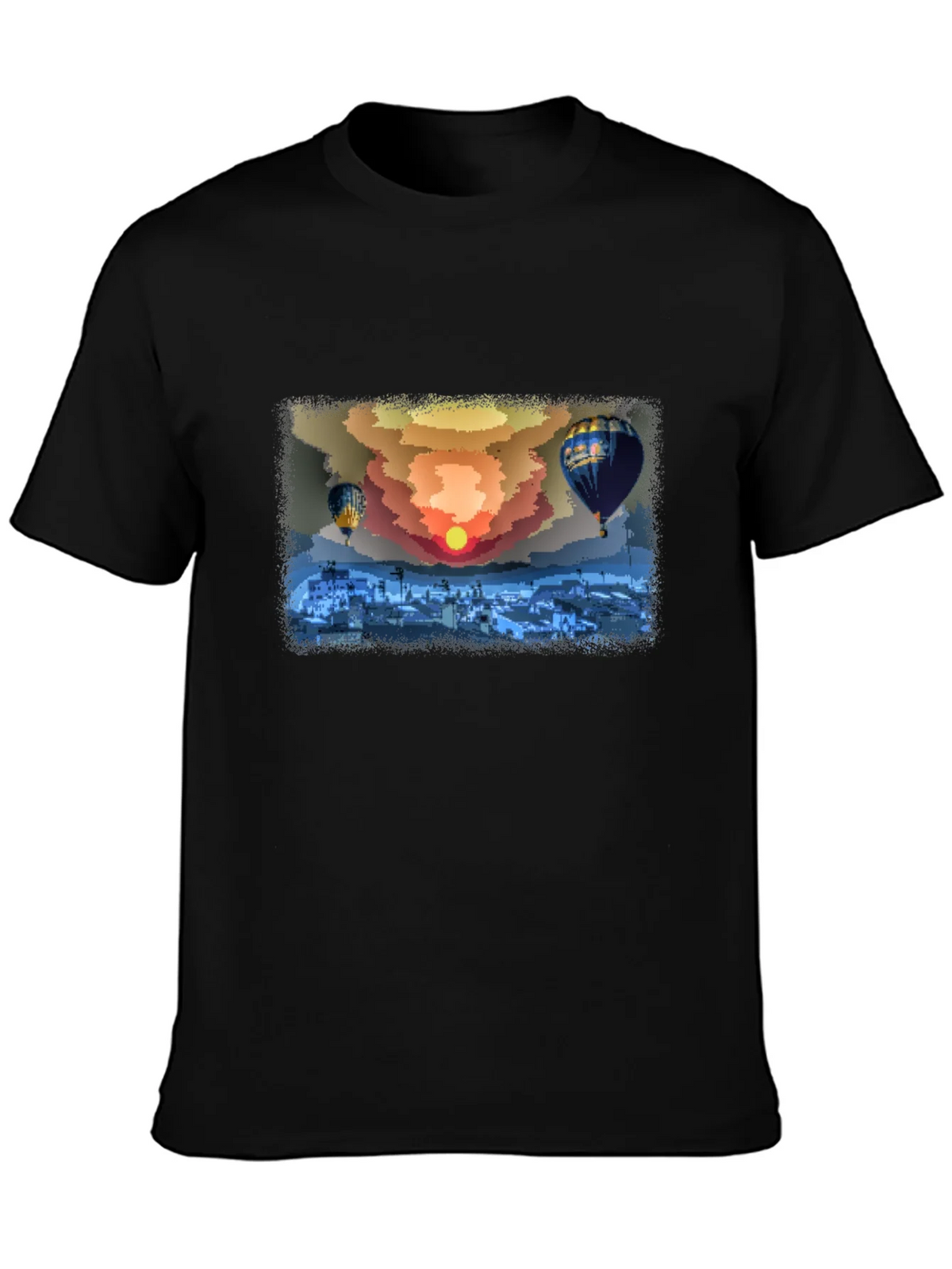 Hot Air Balloon Sunset Graphic Tee - Black Cotton Comfort product image 3