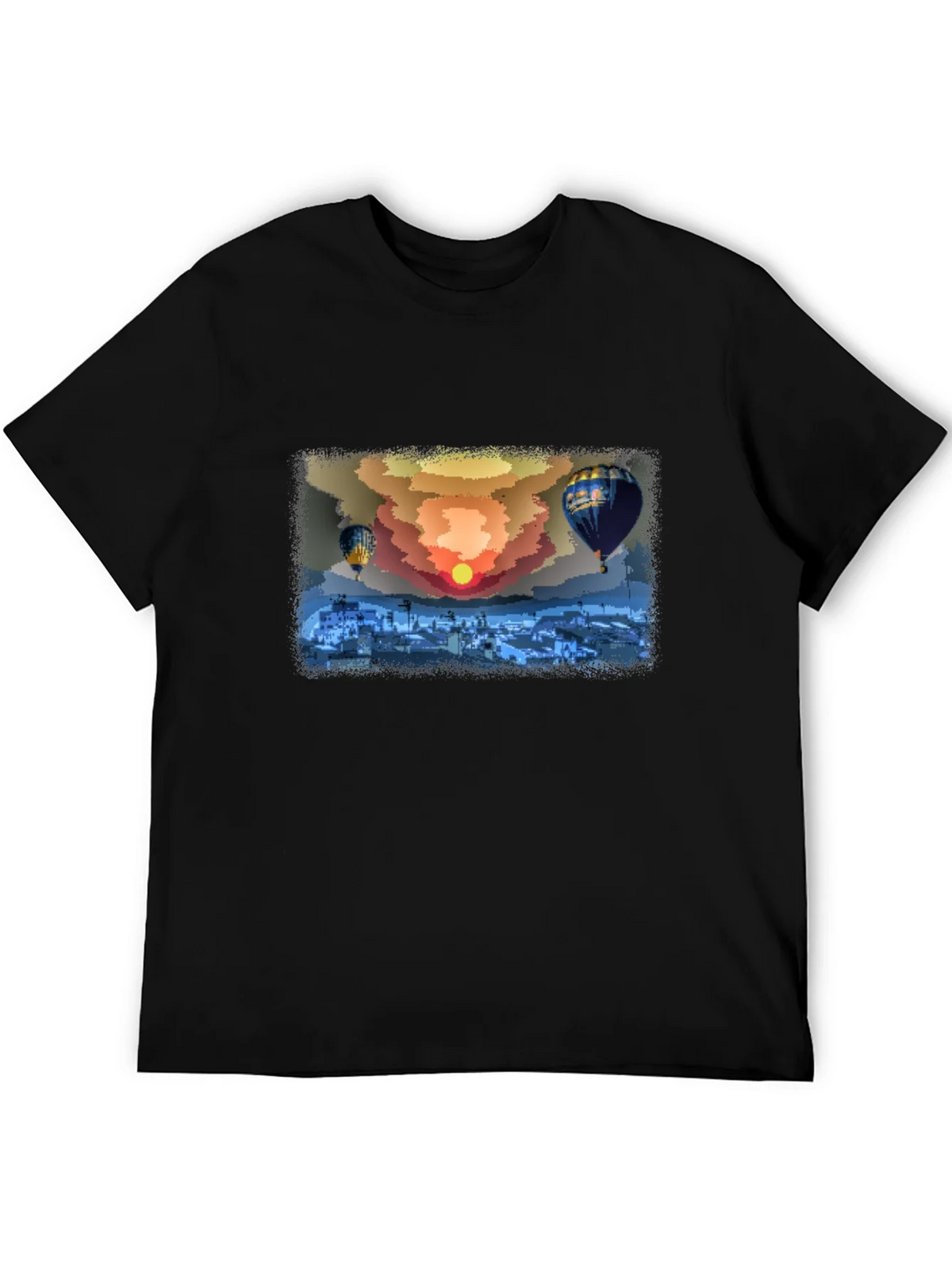 Hot Air Balloon Sunset Graphic Tee - Black Cotton Comfort product image 5