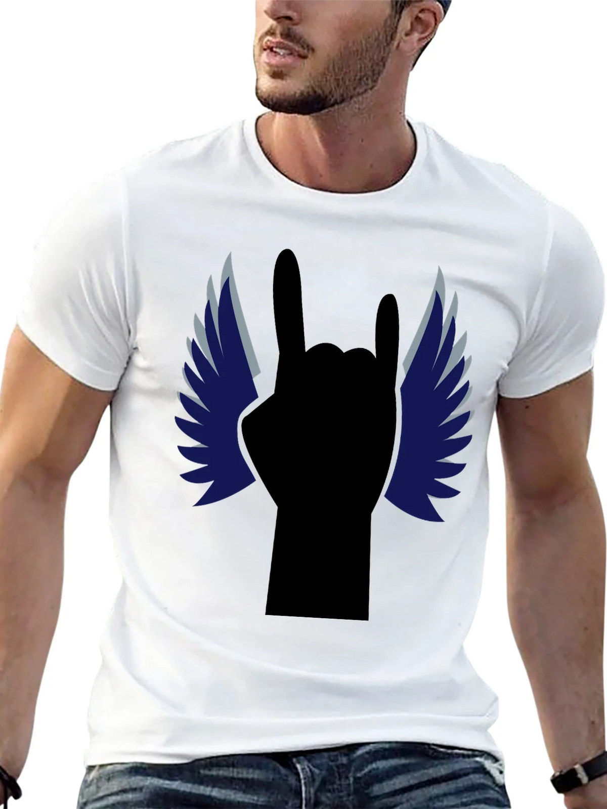 Rock On! Winged Hand Black T-Shirt product image 12