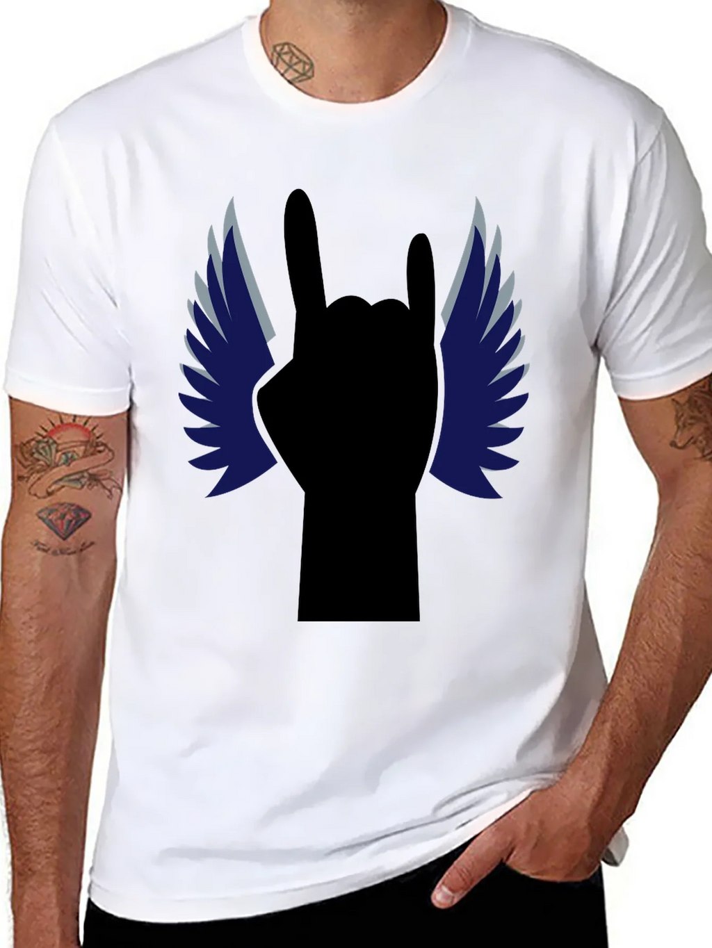 Rock On! Winged Hand Black T-Shirt product image 7