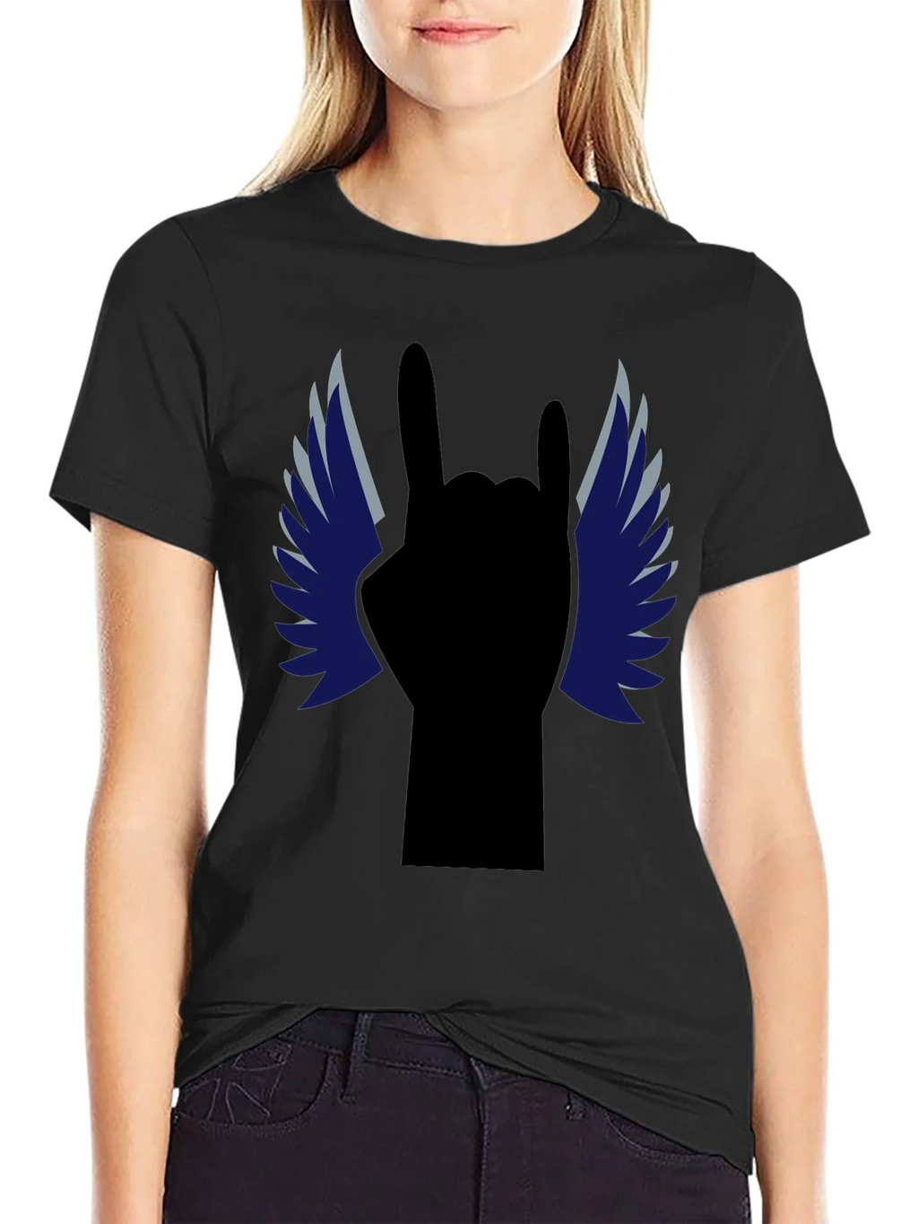 Rock On! Winged Hand Black T-Shirt product image 2