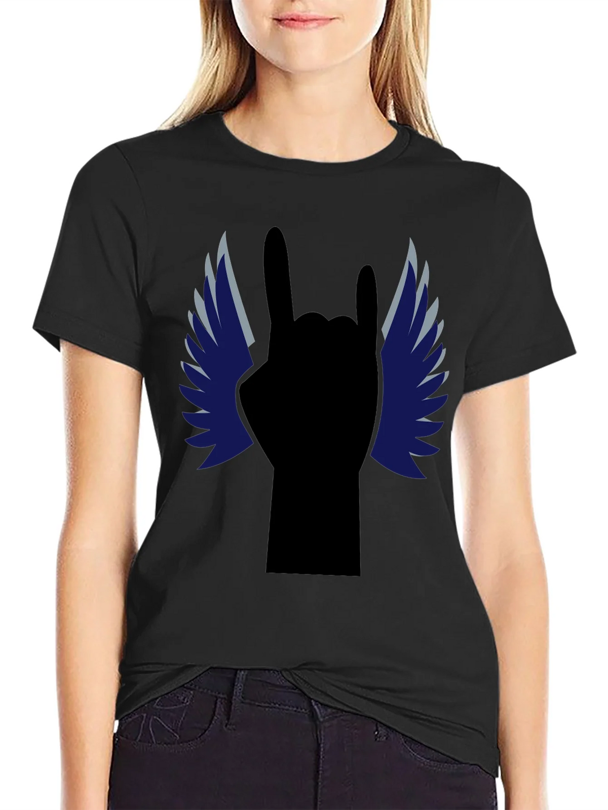Rock On! Winged Hand Black T-Shirt product image 2