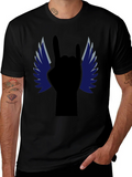 Rock On! Winged Hand Black T-Shirt product image 1