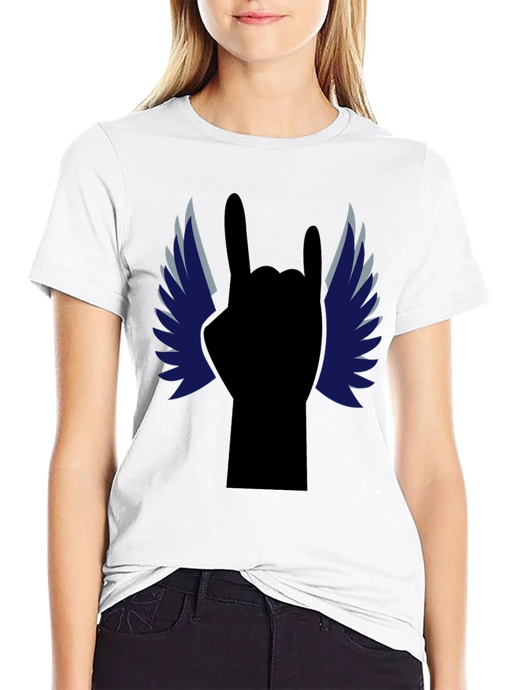 Rock On! Winged Hand Black T-Shirt product image 8