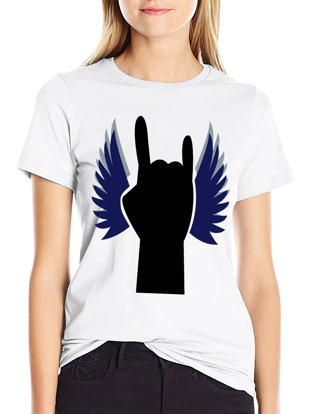 Rock On! Winged Hand Black T-Shirt product image 8