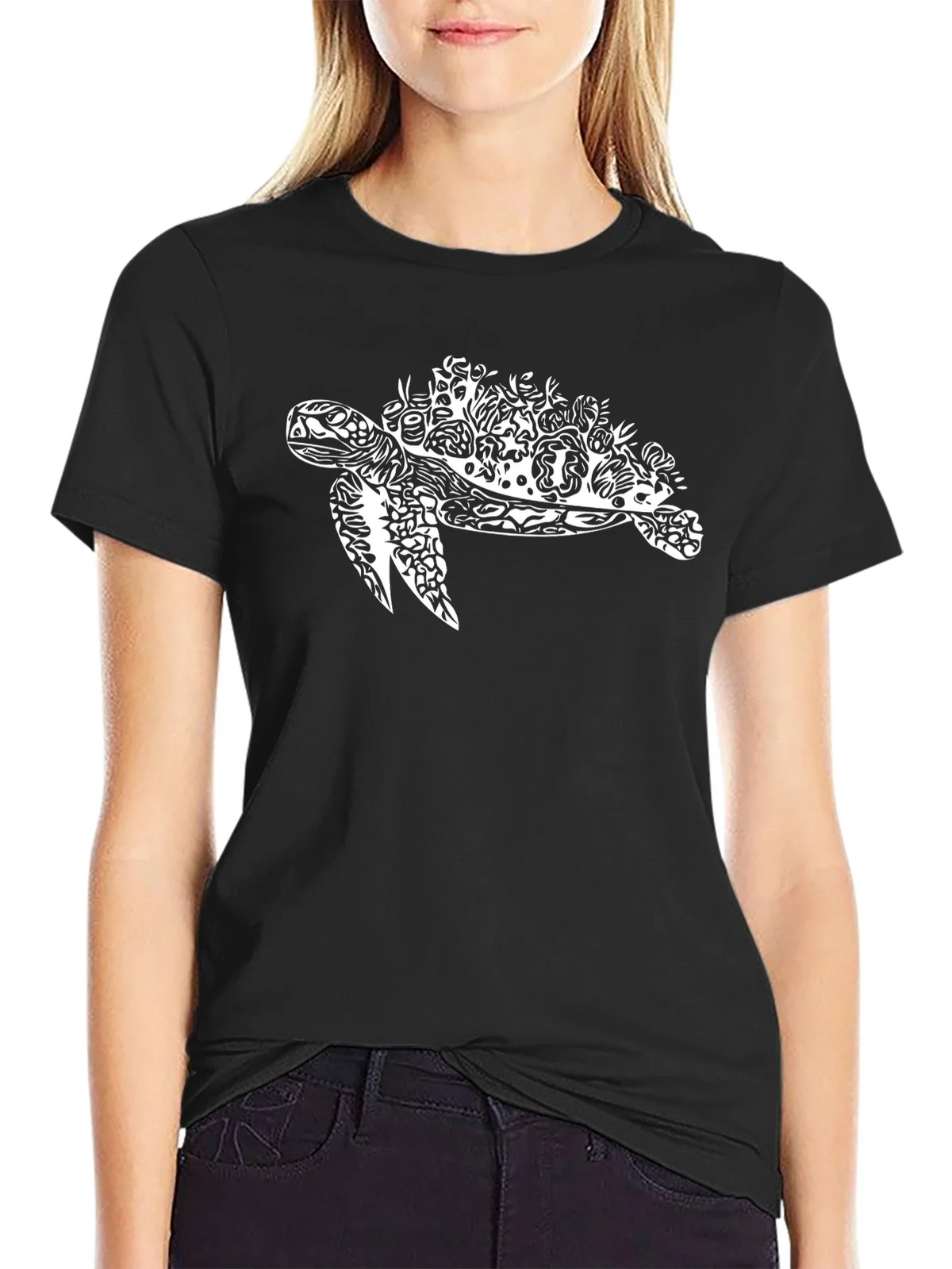 Sea Turtle Graphic Print Black T-Shirt product image 2