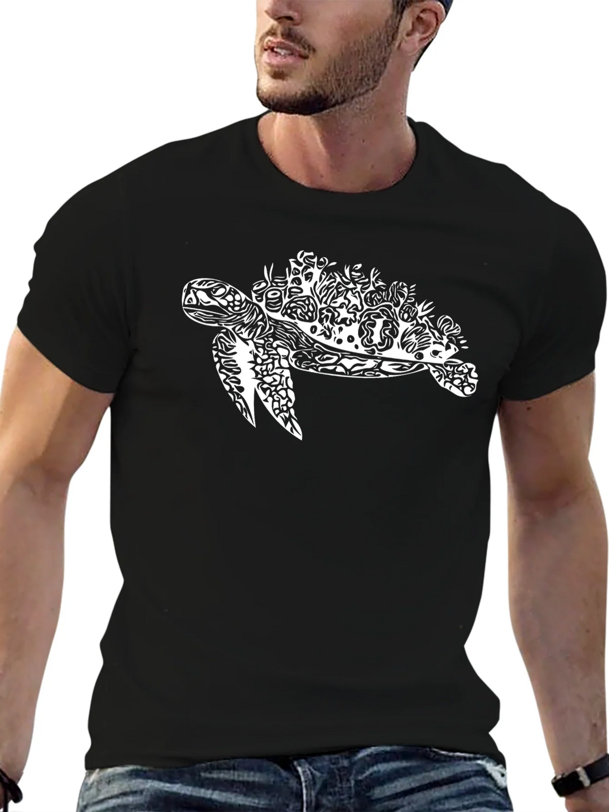Sea Turtle Graphic Print Black T-Shirt product image 6