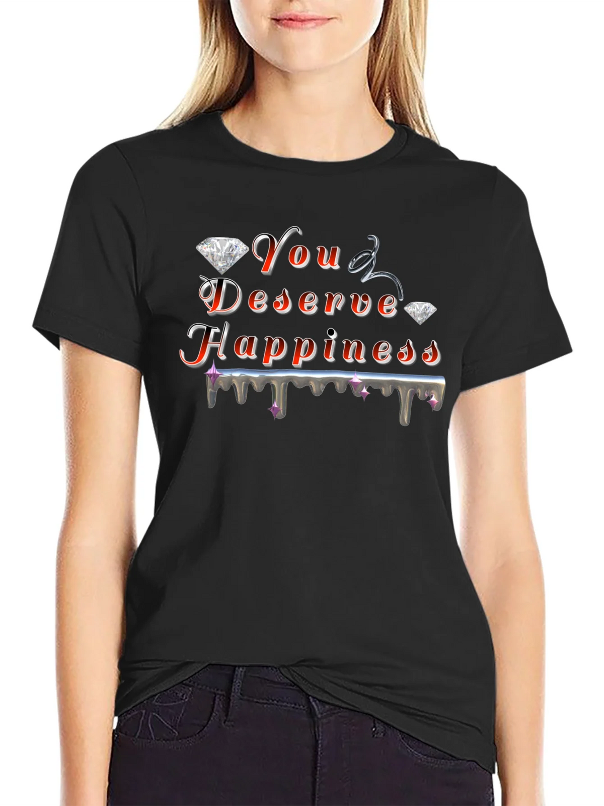 You Deserve Happiness Graphic Black T-Shirt product image 2