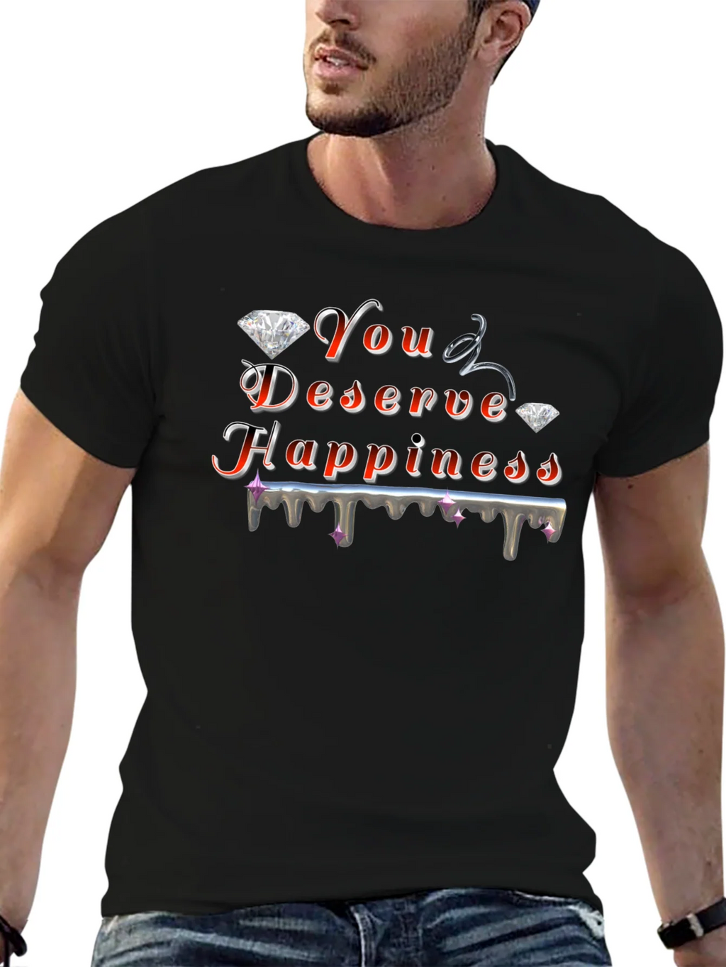 You Deserve Happiness Graphic Black T-Shirt product image 6
