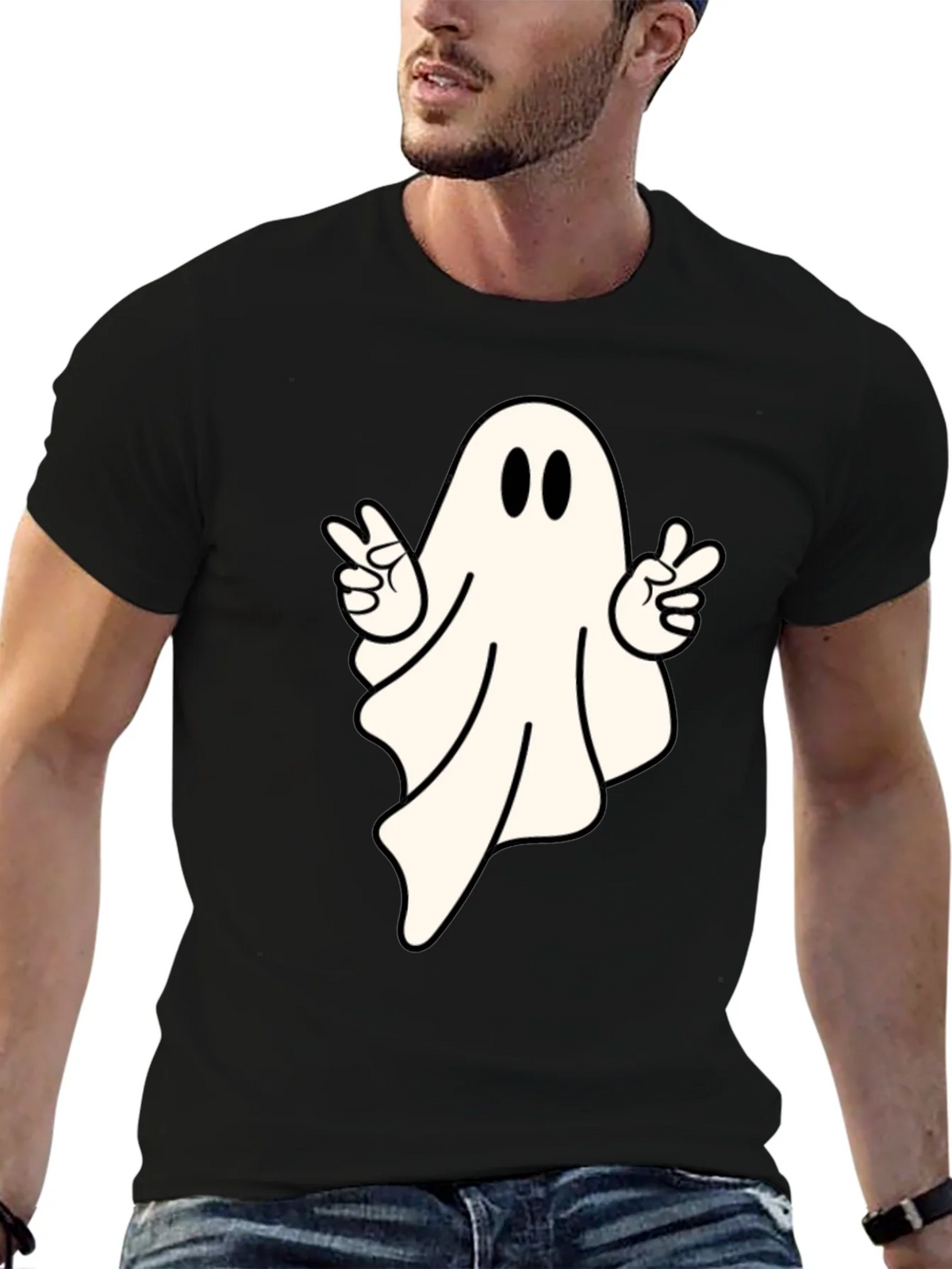 Cool Ghost Peace Sign T-Shirt - Spooky Season Apparel product image 6
