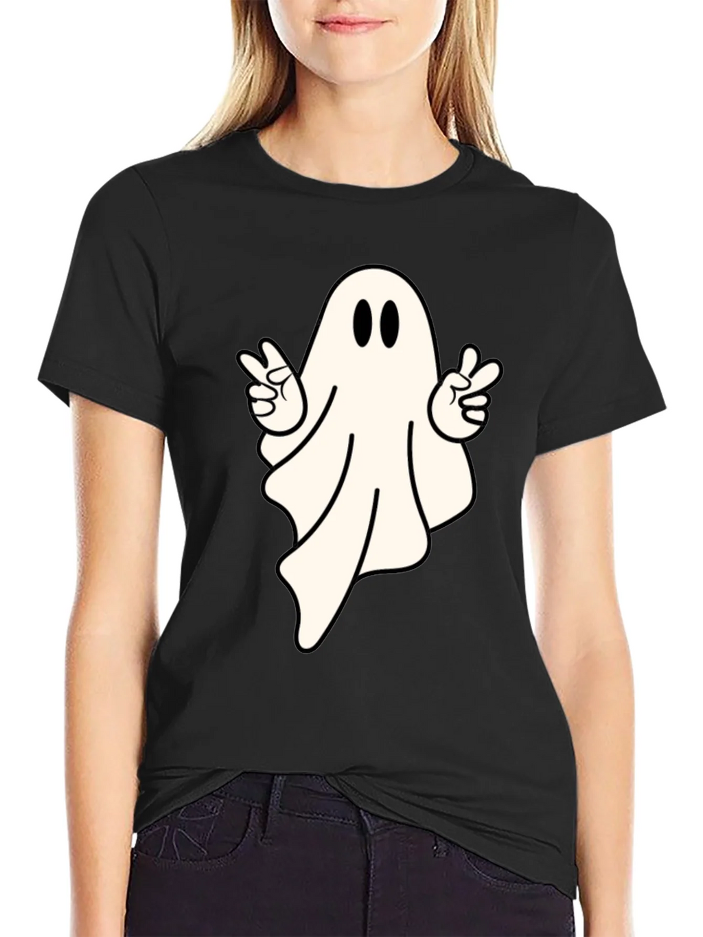 Cool Ghost Peace Sign T-Shirt - Spooky Season Apparel product image 2