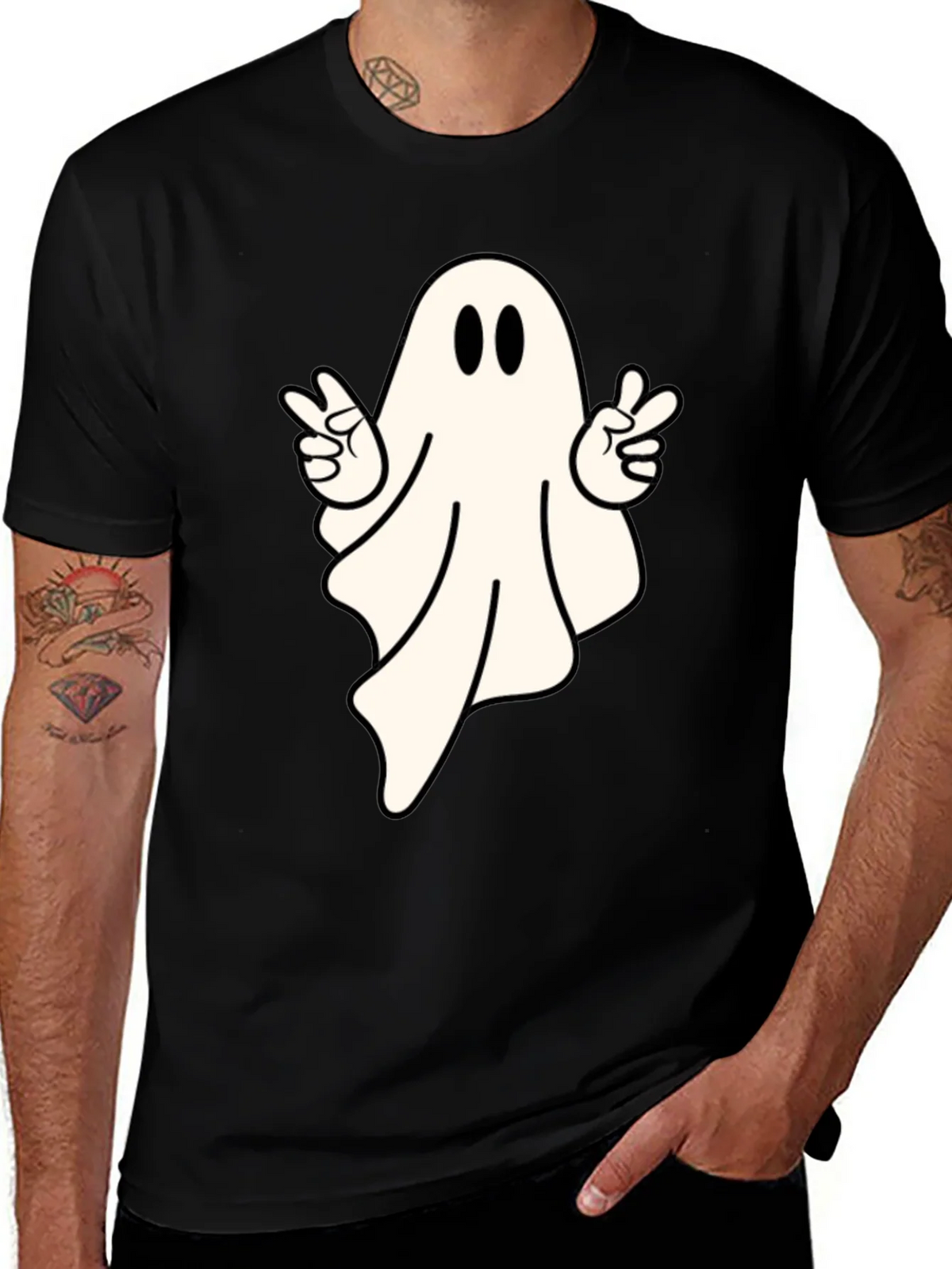 Cool Ghost Peace Sign T-Shirt - Spooky Season Apparel product image 1