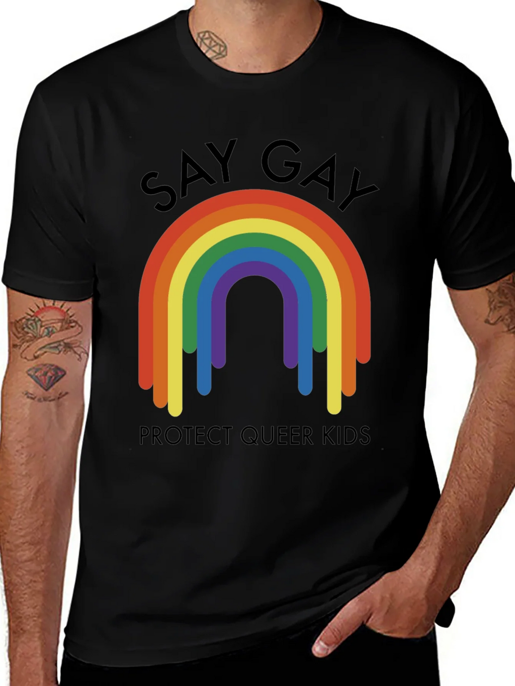 Say Gay Protect Queer Kids Rainbow T-Shirt product image 1