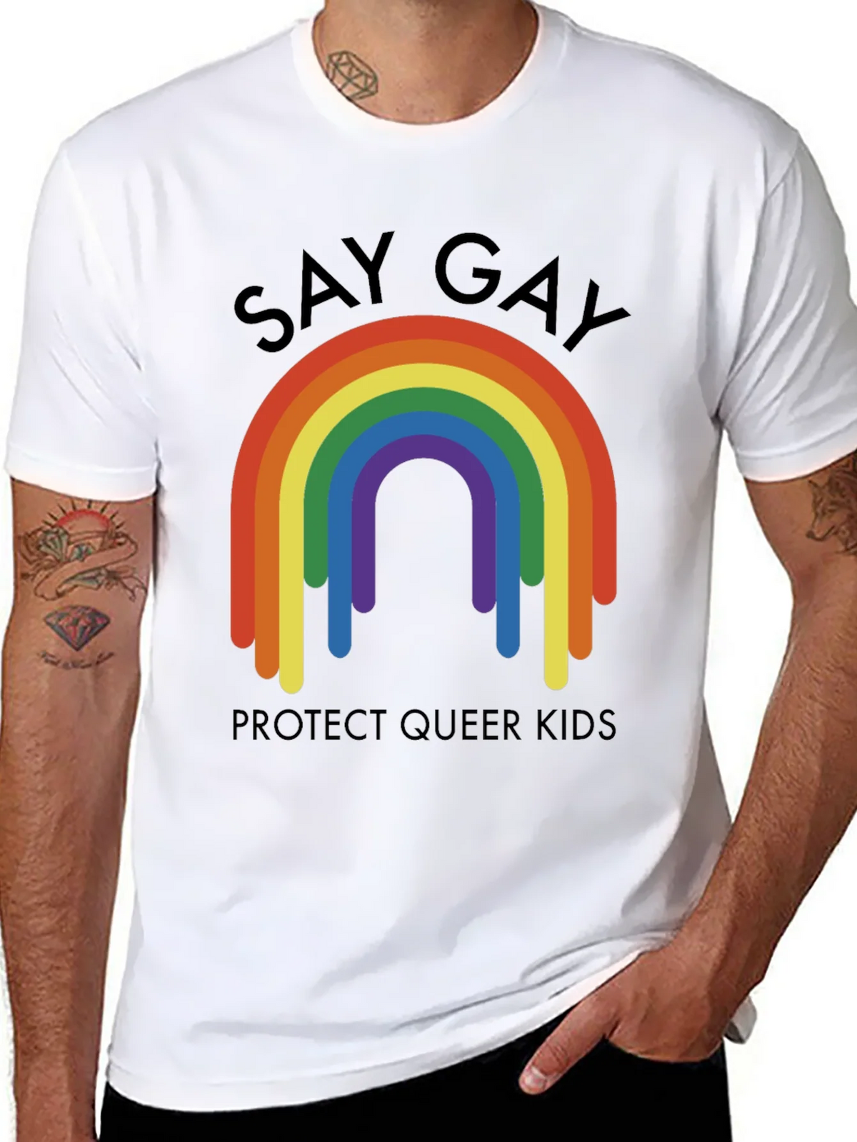 Say Gay Protect Queer Kids Rainbow T-Shirt product image 7