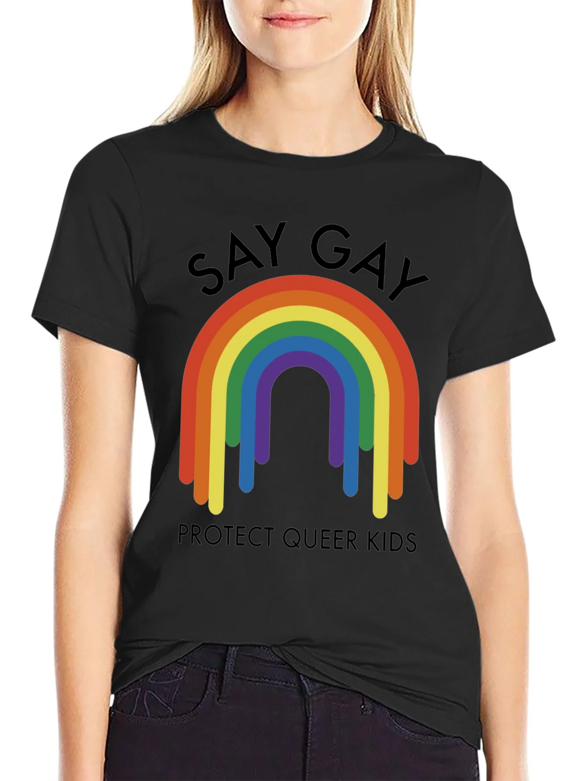 Say Gay Protect Queer Kids Rainbow T-Shirt product image 2