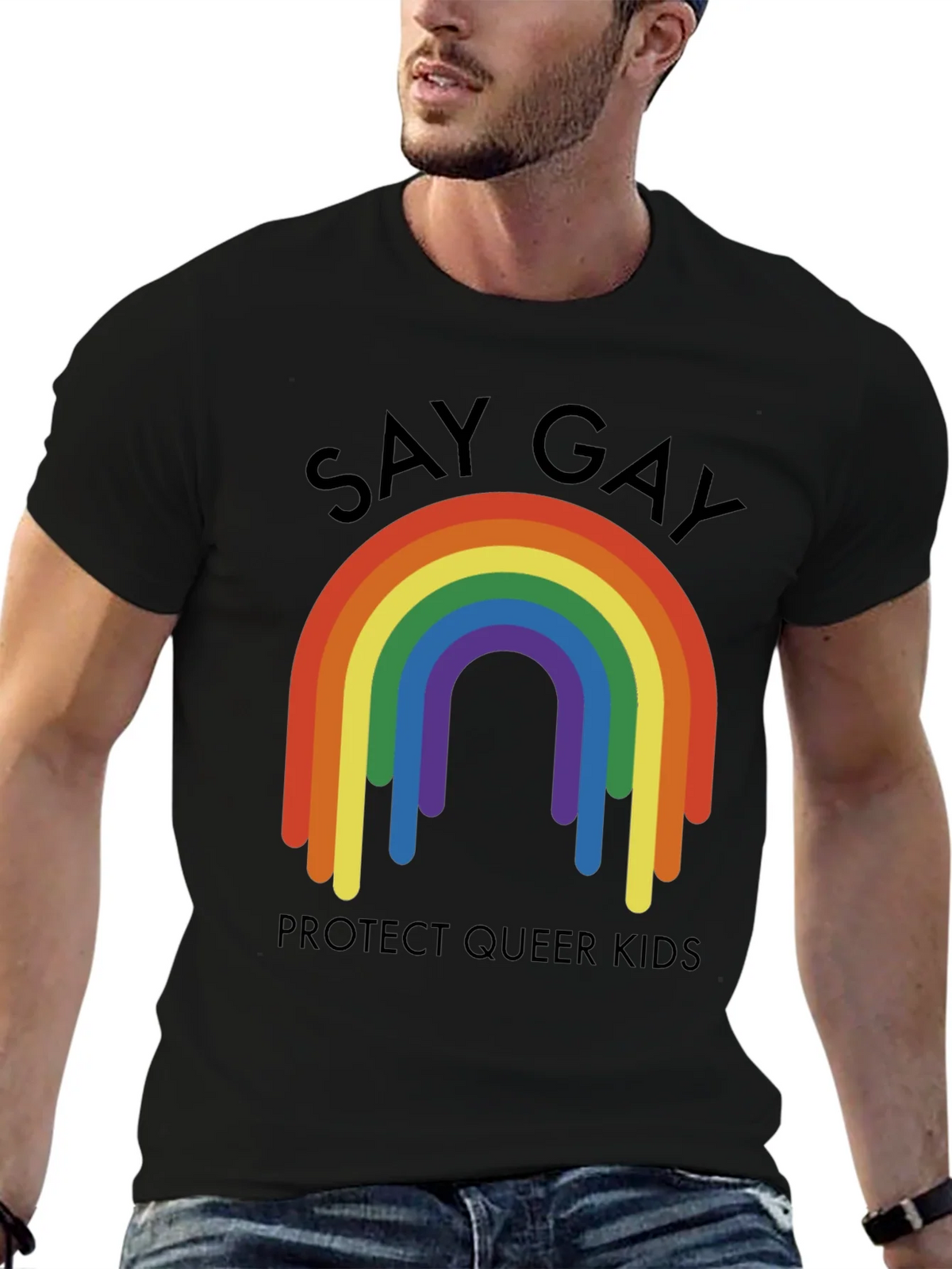 Say Gay Protect Queer Kids Rainbow T-Shirt product image 6