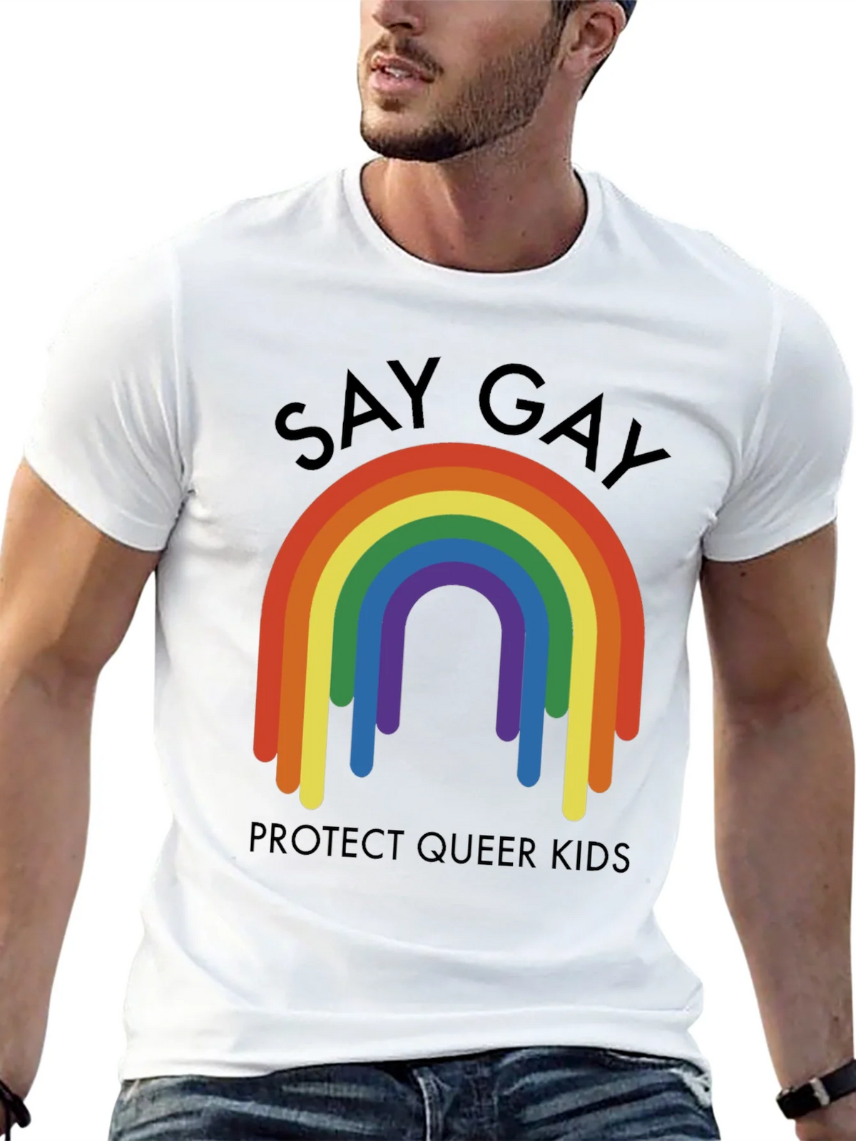 Say Gay Protect Queer Kids Rainbow T-Shirt product image 12