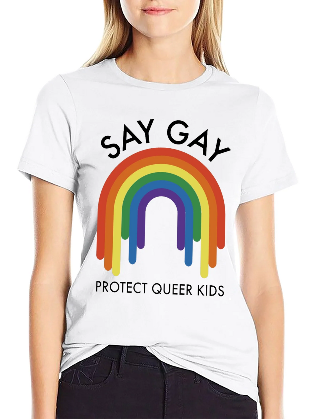 Say Gay Protect Queer Kids Rainbow T-Shirt product image 8