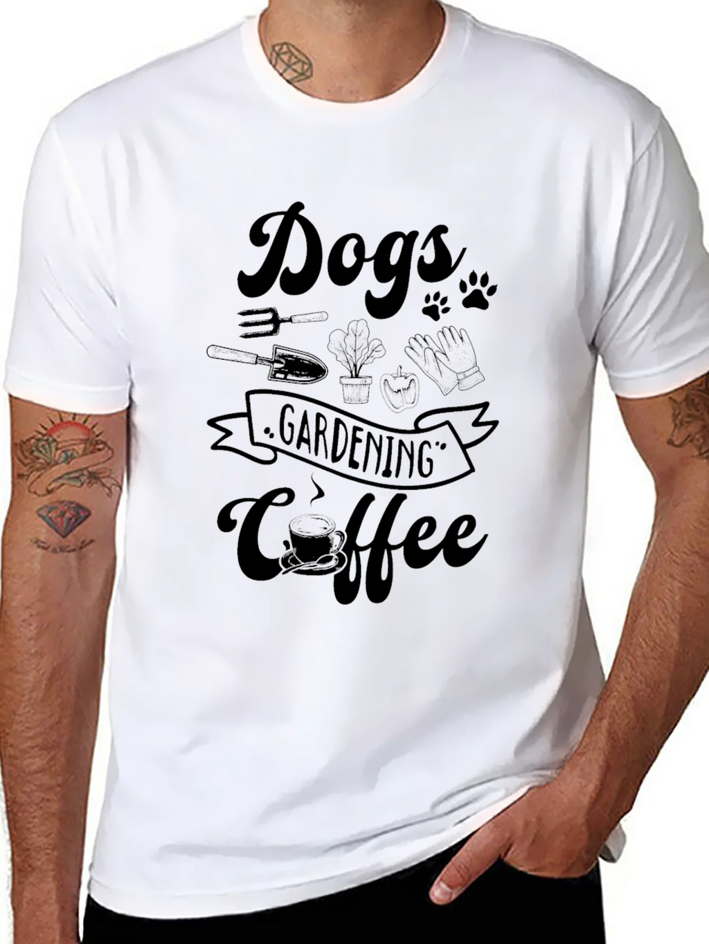 Dogs Gardening Coffee Black Graphic Tee product image 7