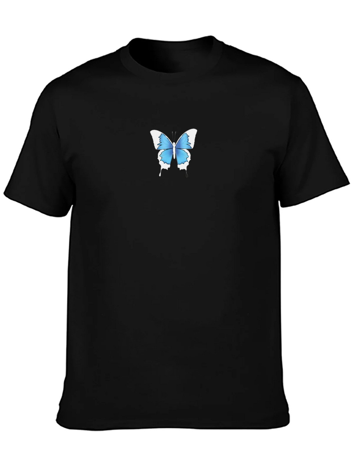 Mens Black T-Shirt with Blue Butterfly Graphic product image 3
