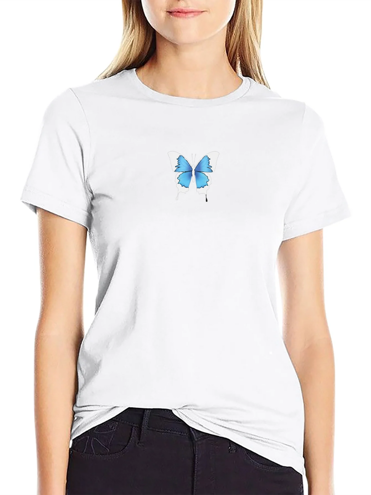 Mens Black T-Shirt with Blue Butterfly Graphic product image 8