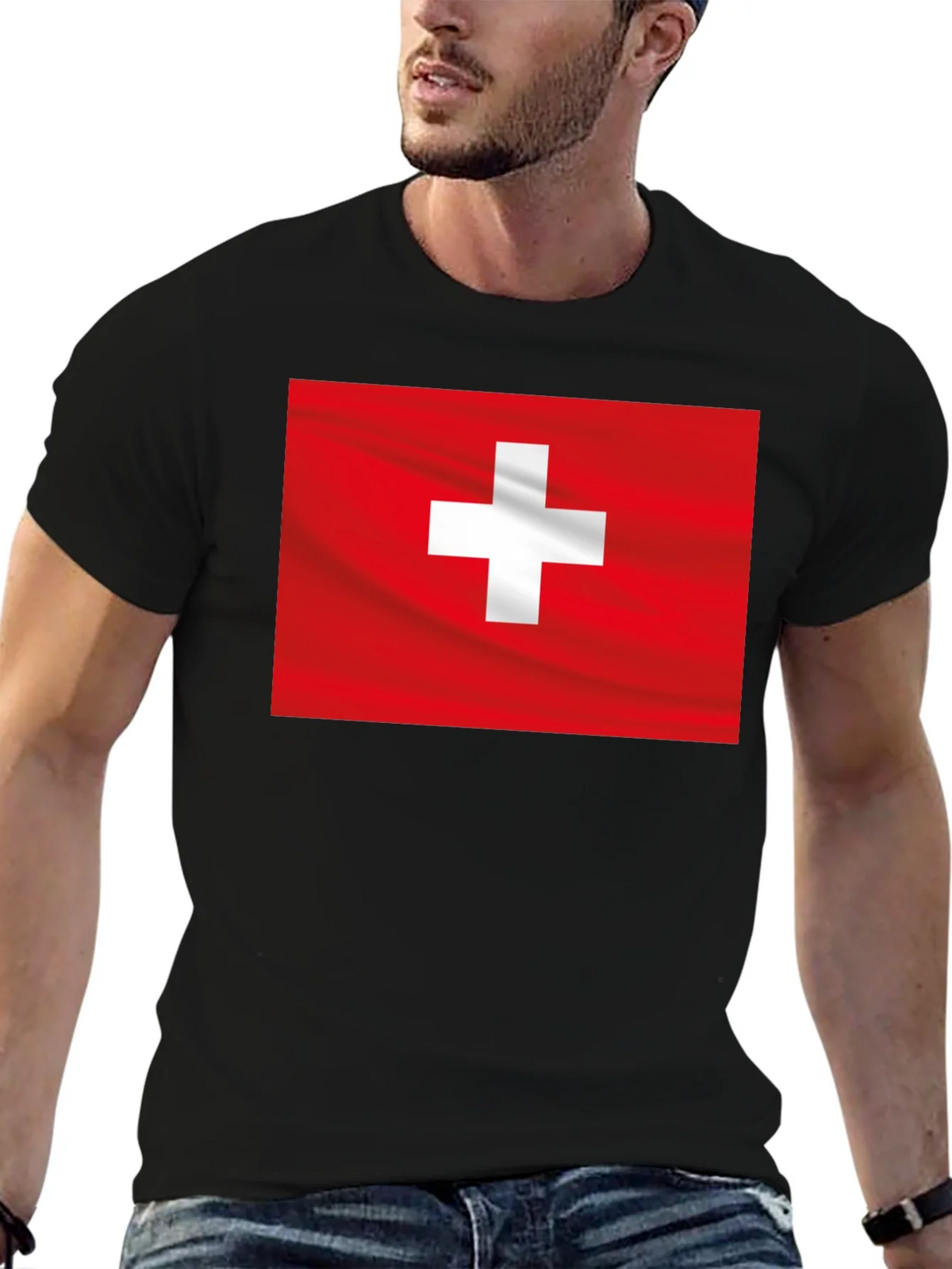 Swiss Flag Graphic Black T-Shirt product image 6