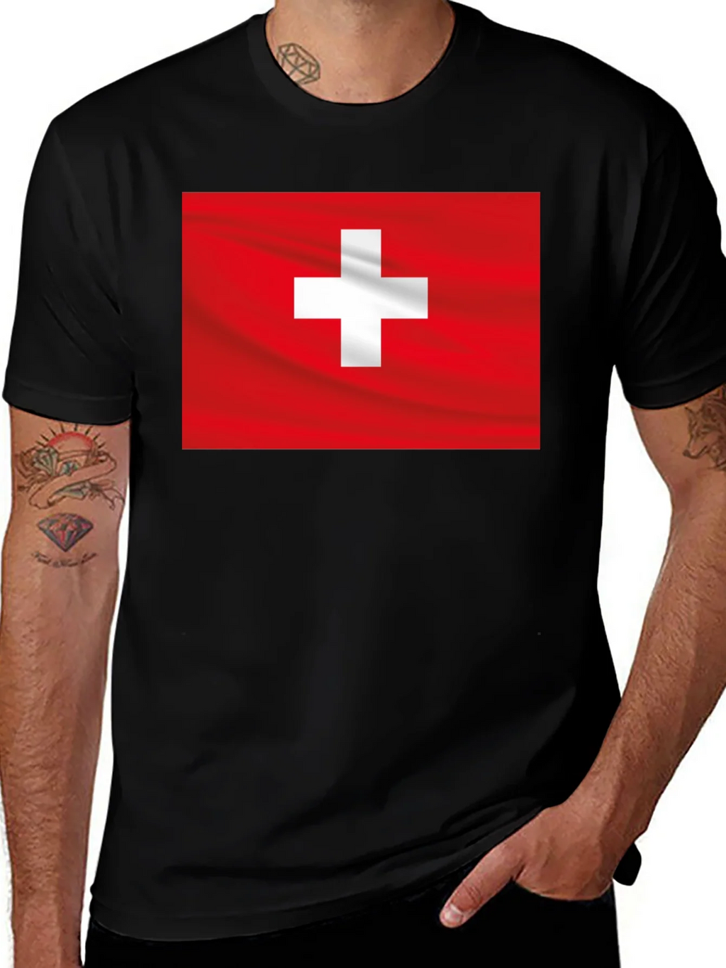 Swiss Flag Graphic Black T-Shirt product image 1