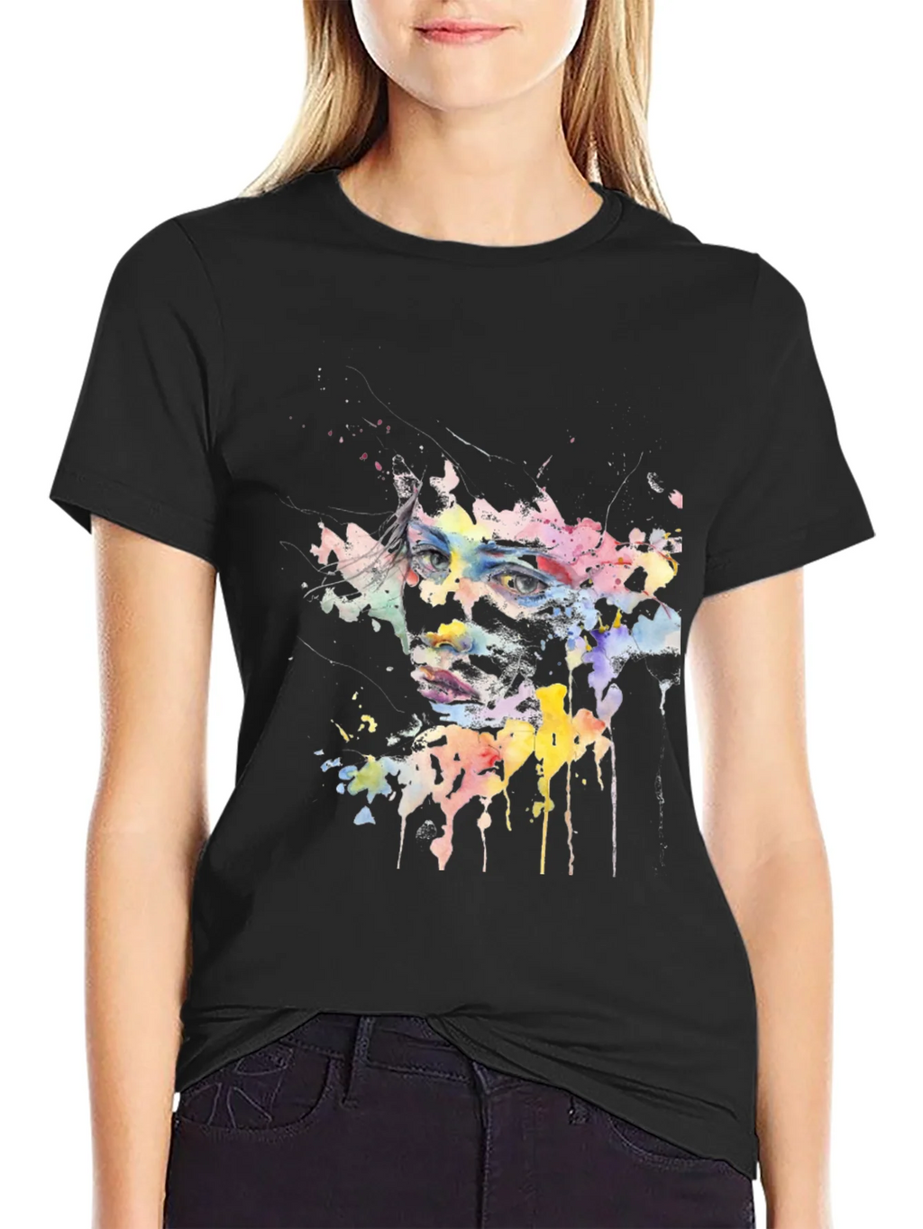 Abstract Watercolor Face Black T-Shirt product image 2