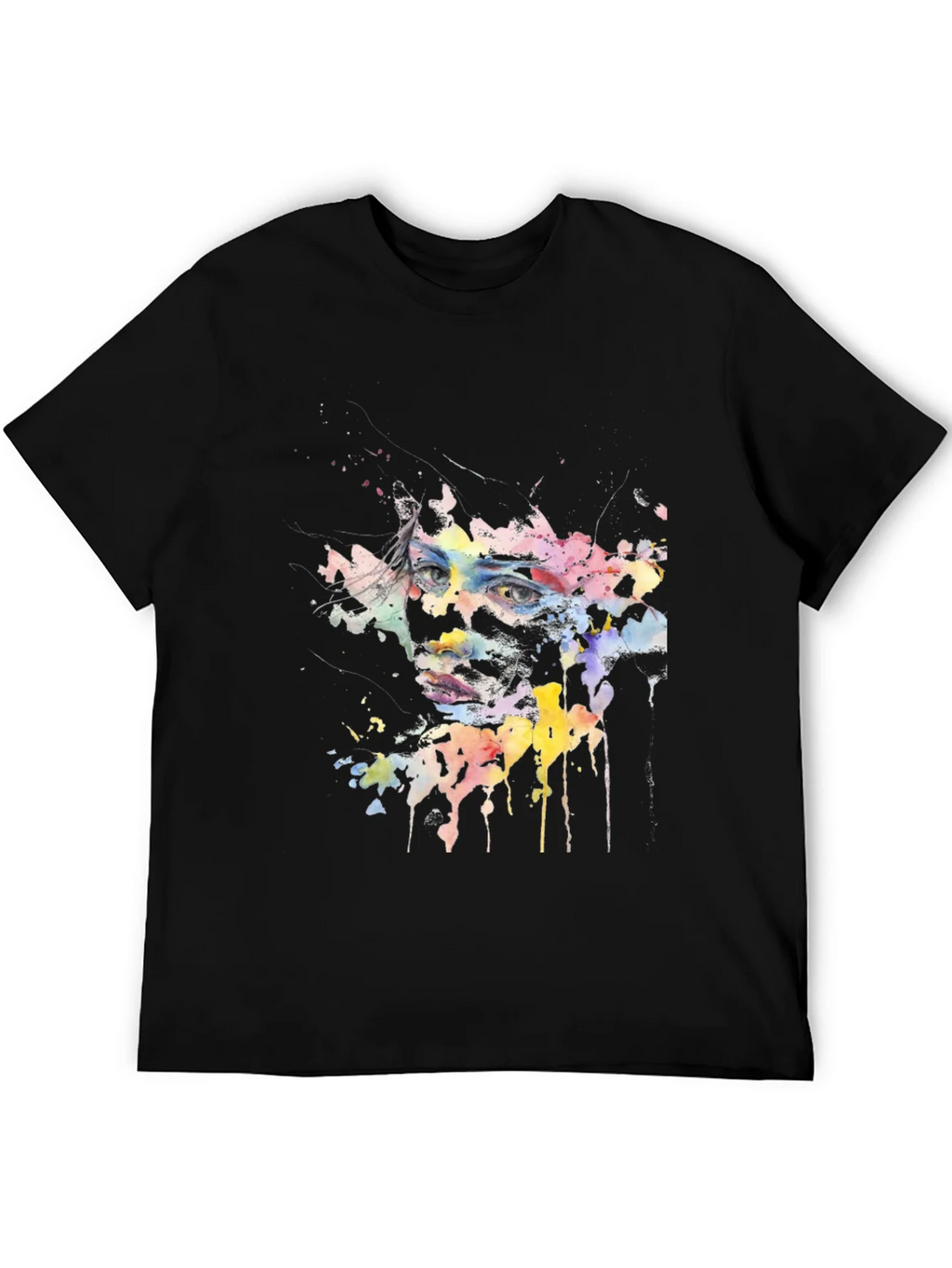 Abstract Watercolor Face Black T-Shirt product image 5